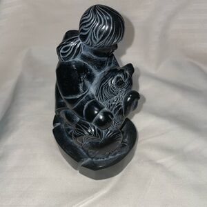 Black Sculpture: Inuit Girl With her Dog